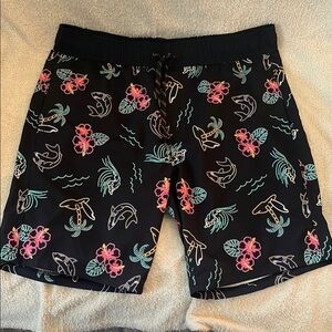 W Departwest Neon Island Board Shorts Men’s Size Medium Sharks & Tropical Flower